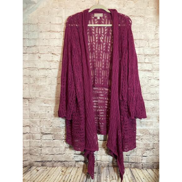 Woman Within Sweater Womens 6X Plum Crochet Long Line Open Front Cardigan Plus - Picture 1 of 12